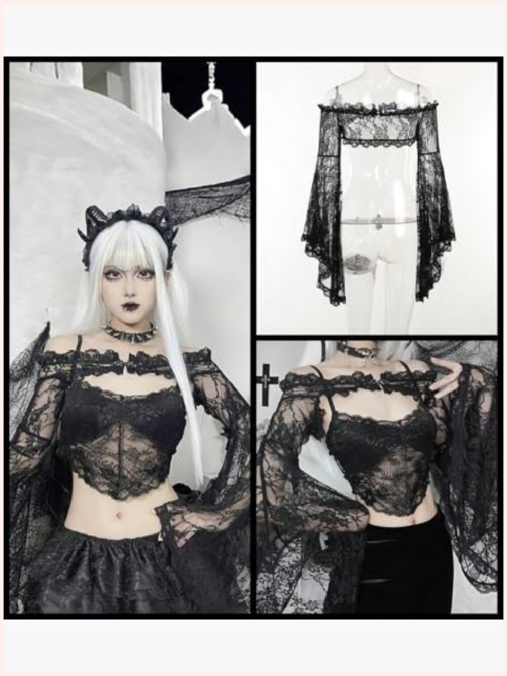 Sheer Mesh Bell Sleeve Crop Top Bolero Shrug - Picture 2 of 6